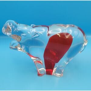 Hippo Murano Sommerso Glass Sculpture Figurine Paperweight Hippopotamus 50s Vtg